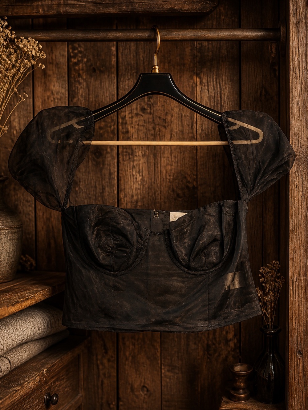 Lovers + Friends Black Sheer Puff Sleeve Bustier from Revolve